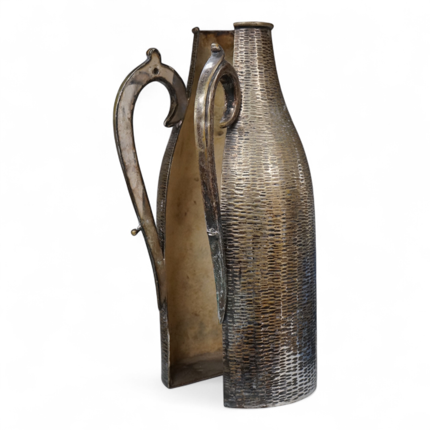 An unusual silver-plated bottle holder, E & Co, 27cm high